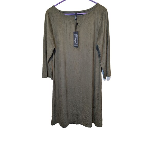 Viereck Dress Intel in Olive Faux Suede Jersey Microfiber 3/4 Sleeve Size Large - Picture 2 of 10